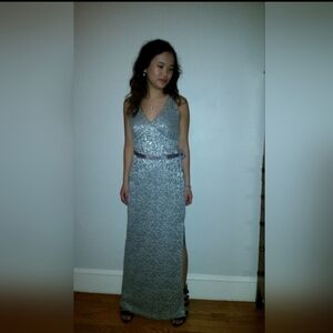 BCBG Maxazaria Silver Lace Formal Gown Size 4